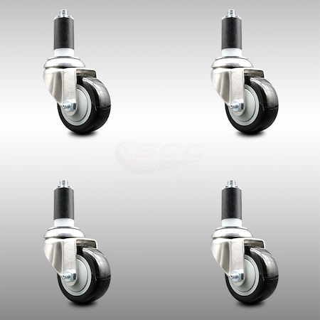 Service Caster 3.5 Inch 316SS Black Polyurethane Swivel 1-1/4 Inch Expanding Stem Caster Set SCC-SS316EX20S3514-PPUB-BLK-114-4